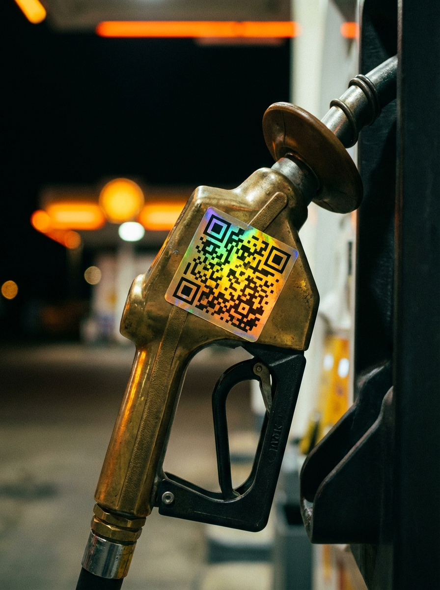 Gas pump with Gold Leaf QR sticker applied
